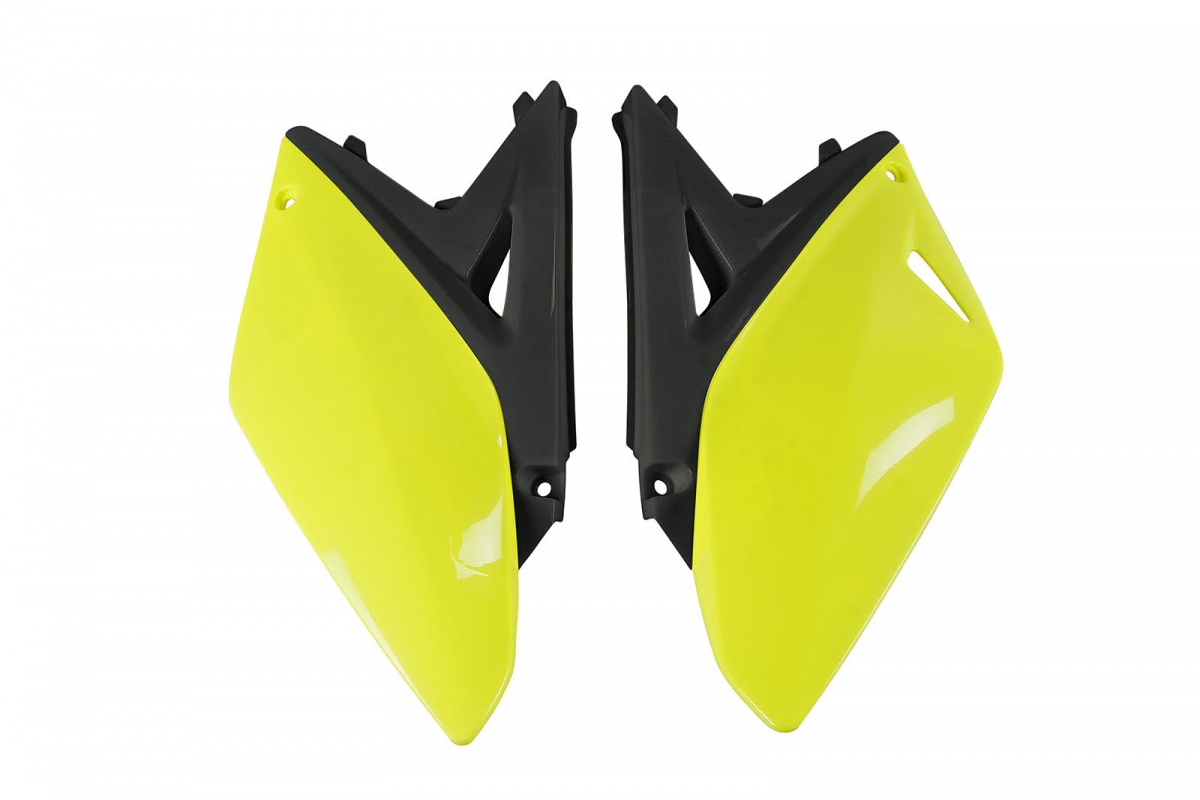 Side Panels neon yellow for Suzuki RMZ 250 (2010-18) - REPLICA PLASTICS - SU04929-DFLU - Ufo Plast