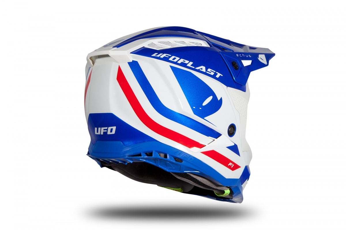 Motocross helmet Echus DOT blue, white and red glossy